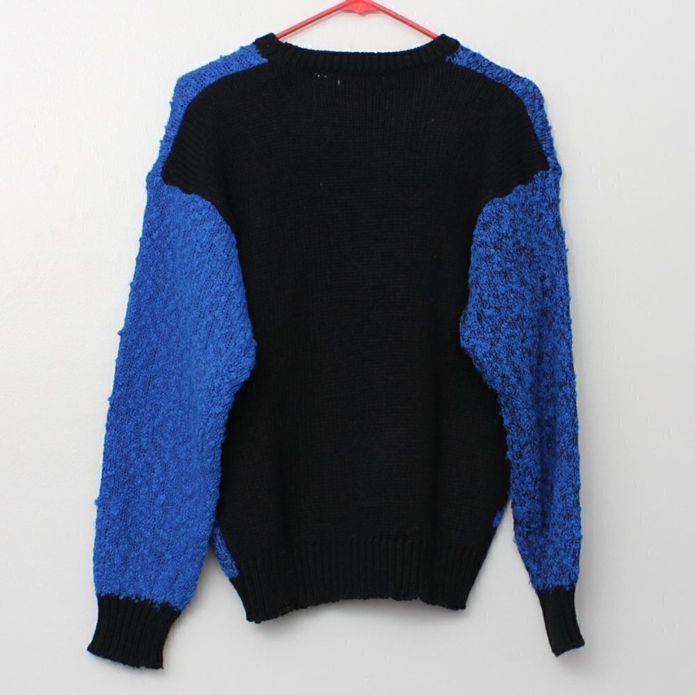 Vintage Yellow Cab black blue geometric color block textured crew neck sweater - Picture 2 of 3
